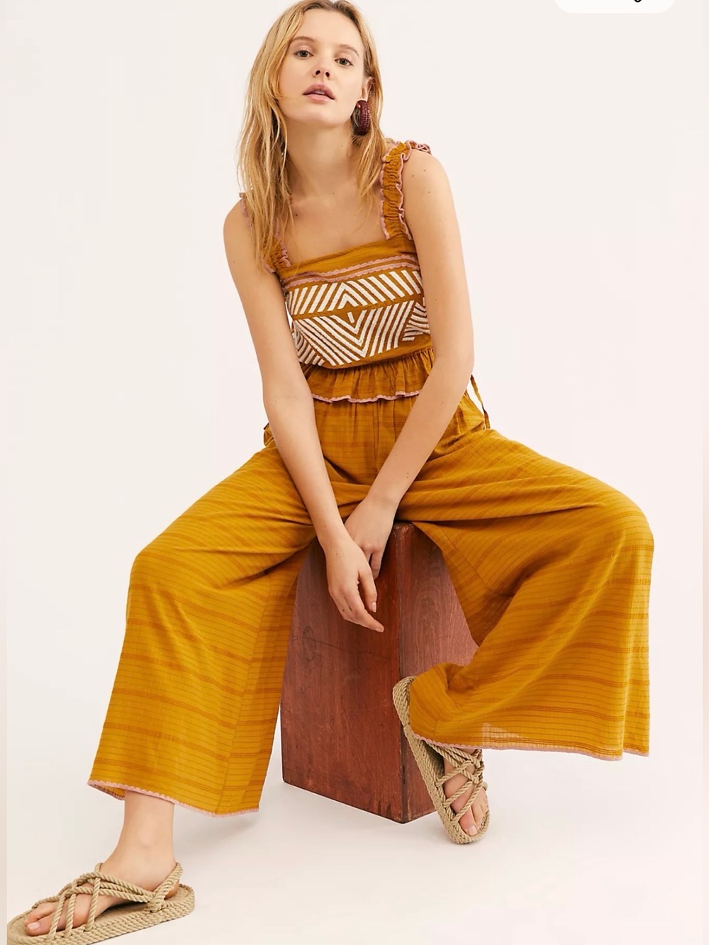 Free People Eva Co-Ord Embroidered Wide Leg Pants Crop Top Set Size Small NWT